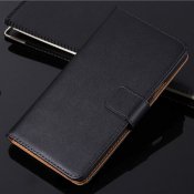 Plånboksfodral äkta läder med kortplats svart, Samsung Galaxy S6