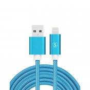 2m blå nylonbeklädd USB till Lightning kabel, 2.4A, 10W