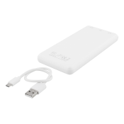 Powerbank från Deltaco, 10.000 mAh, USB-A, USB-C, LED-indikator, vit