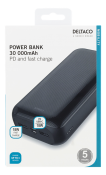 Deltaco powerbank på 30.000 mAh, USB-A, USB-C, LED-indikator, svart