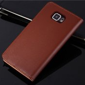 Plånboksfodral äkta läder med kortplats brun, Galaxy S6