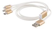 EPZI USB-A Multiladdare, USB-C+Lightning+MicroUSB, 50cm, vit