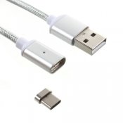 1m Tygbeklädd magnetisk USB typ-c laddningskabel, Silver