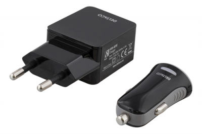 Deltaco 3 in 1 laddkit billaddare, väggladdare, USB kabel, MFi